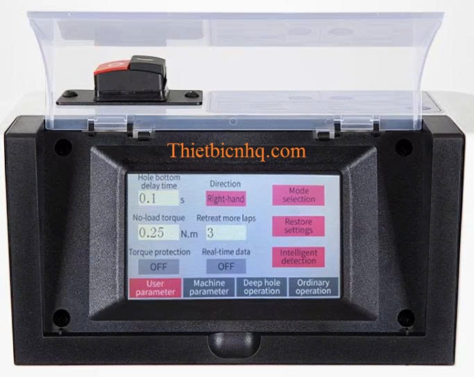 Màn hình cảm ứng điều khiển máy taro điện M3-M16 cho phép cài đặt tốc độ, chiều quay và thông số taro
