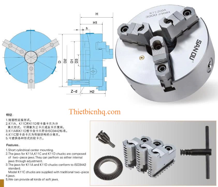 Thông số catalog mâm cặp 3 chấu lật K11