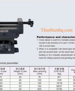 Kích thước ê tô 2 chiều các model 75 100 125 160 200mm