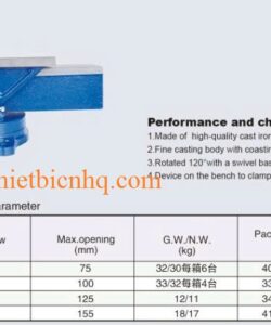 Kích thước kỹ thuật ê tô bàn khoan JFQ-75 JFQ-100 JFQ-125 JFQ-150
