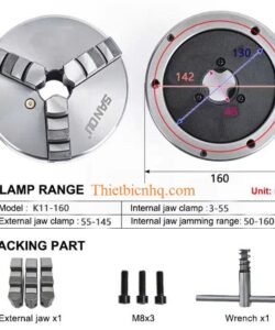 Kích thước mâm cặp 3 chấu K11-160 D160