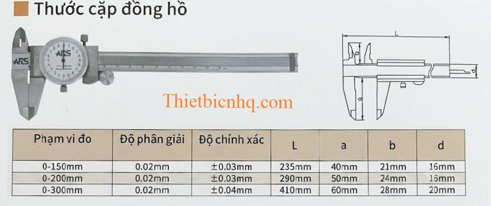 Kích thước tổng thể thước kẹp đồng hồ