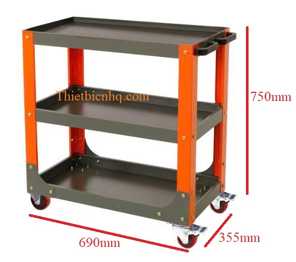 Kích thước xe đẩy dụng cụ 3 tầng tiêu chuẩn
