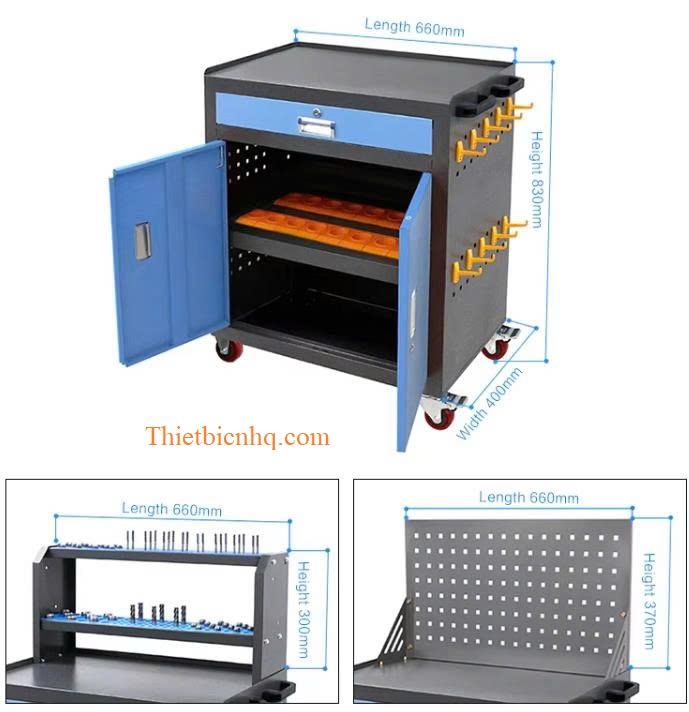 Kích thước xe đẩy dụng cụ có khóa tiêu chuẩn