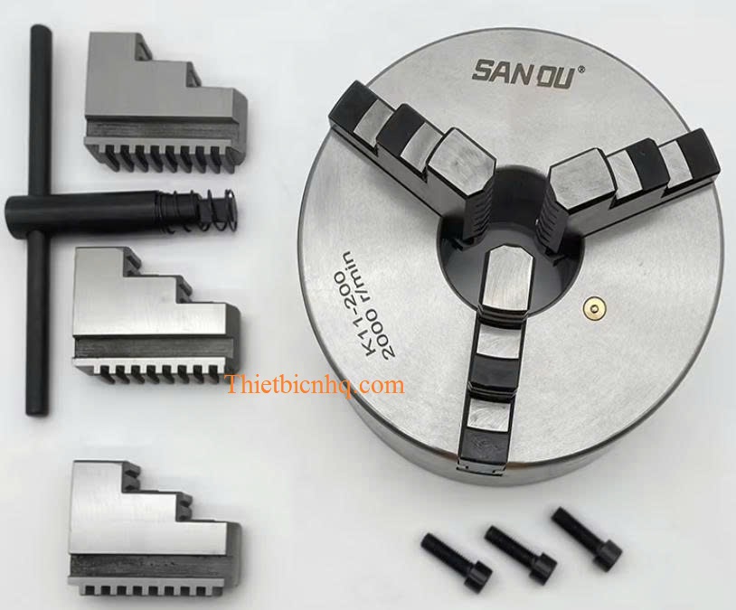 Phụ kiện mâm cặp 3 chấu K11-200 gồm chấu thuận chấu nghịch và tay vặn