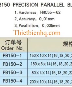 Kích thước bộ căn đệm song song PB150 28 chi tiết